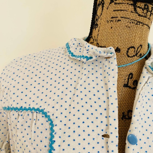 Handmade Cotton Flannel Blue White Lace Trim Pajama Nightgown Size Small Medium - Picture 3 of 6